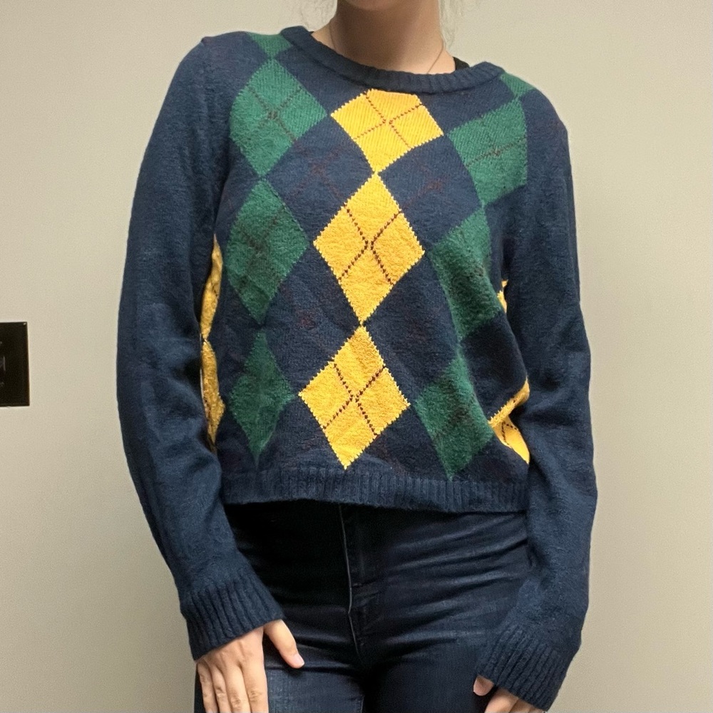 American Eagle Outfitters Argyle Sweater - Navy, Green, Yellow